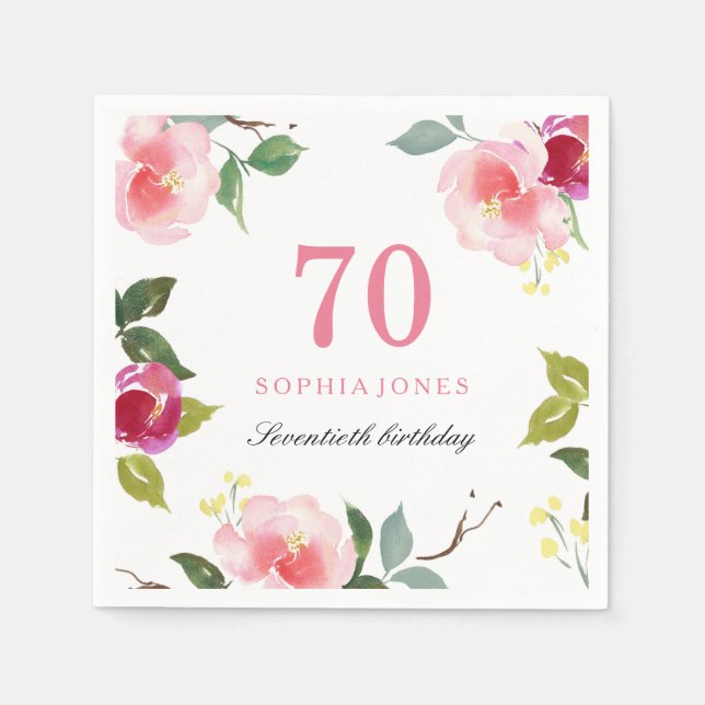 Serviette Jetable Élégante Soirée Florale Pretty Rose 70e Anniversai (Devant)