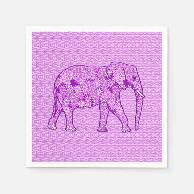 Serviette Jetable Eléphant fleur - améthyste violet (Devant)