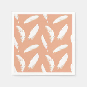 Serviette Jetable Empreinte de plumes blanches sur pêche douce