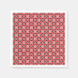 Serviette Jetable Empreinte florale kimono, rouge, noir et blanc