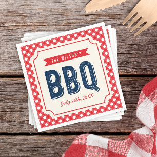 Serviette Jetable En vichy rouge et BBQ bleu