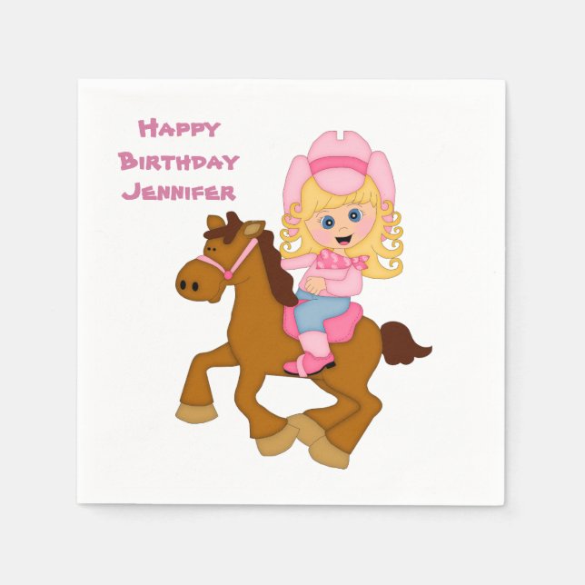 Serviette Jetable Enfant de la petite fille et du poney (Devant)
