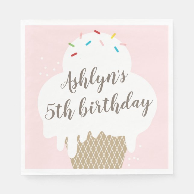 Serviette Jetable Enfants Crème de glace cône rose Anniversaire fête (Devant)