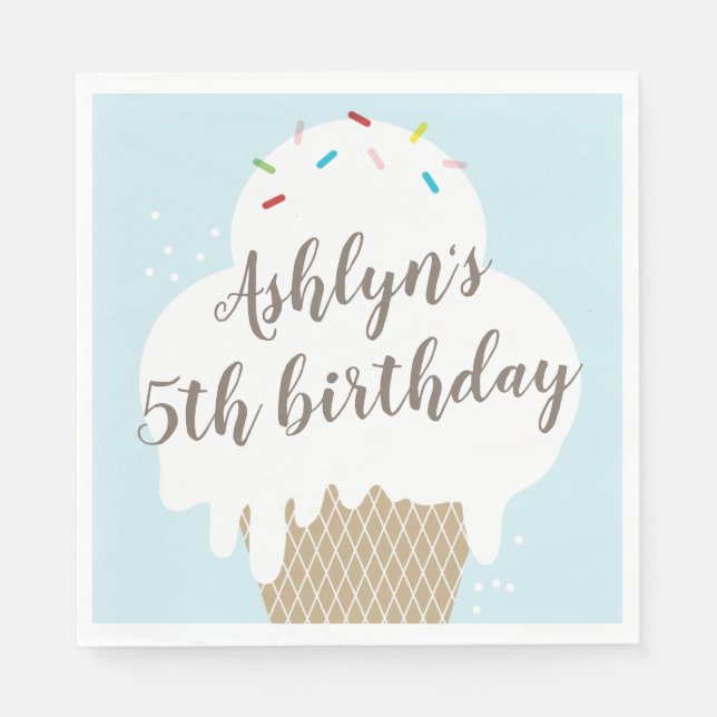 Serviette Jetable Enfants glaces cône bleu fête d'anniversaire (Devant)