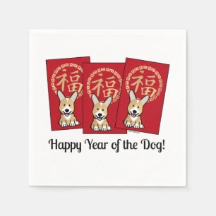 Serviette Jetable Enveloppe rouge chinoise Lucky Corgi Année du chie