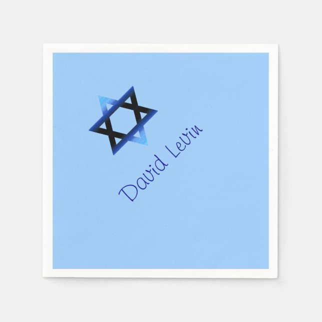 Serviette Jetable Étoile bleue de David Bar Mitzvah, personnalisé (Devant)