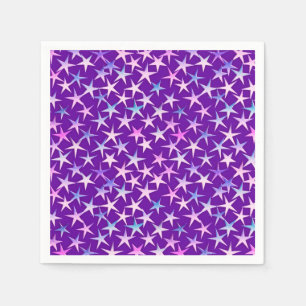 Serviette Jetable Étoiles satinées, lavande sur fond pourpre