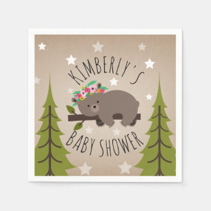 Serviette Jetable Étoiles somnolentes d'ours + Baby shower floral