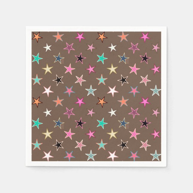 Serviette Jetable Etoiles Twinkings, Taupe Tan & multi Pastels (Devant)