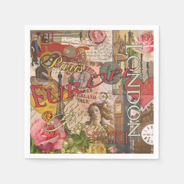 Serviette Jetable Europe Travel Vintage (Devant)