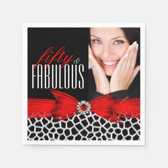 Serviette Jetable Fabuleux 50 Wild Red Black Photo fête d'anniversai (Devant)
