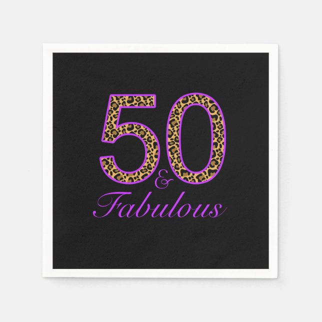 Serviette Jetable Fabuleux 50e Anniversaire du léopard noir violet (Devant)