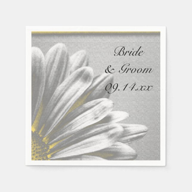 Serviette Jetable Faits saillants floraux jaunes et gris Mariage (Devant)