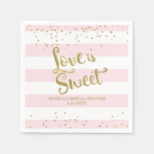 Serviette Jetable Faux Gold Foil Pink Stripes L'amour est Douche dou