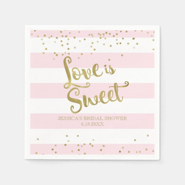 Serviette Jetable Faux Gold Foil Pink Stripes L'amour est Douche dou (Devant)