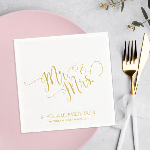 Serviette Jetable Faux or m et mrs mariage de calligraphie simple