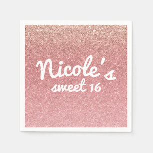 Serviette Jetable Fée Conte Rose Pailleté Sweet 16 Fête d'anniversai
