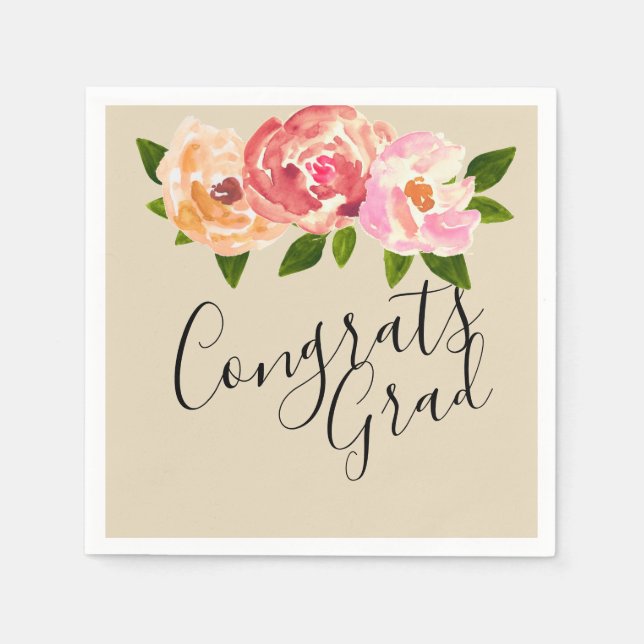 Serviette Jetable Félicitations grad chic floral fête de graduation  (Devant)