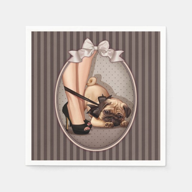 Serviette Jetable Femme et Carlin chiot (Devant)