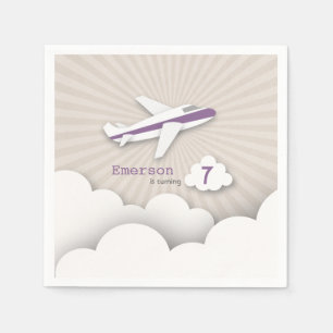 Serviette Jetable Fête d'anniversaire d'avion - pourpre