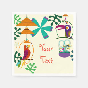 Serviette Jetable Fête d'anniversaire des oiseaux Tiki Vintage Luau 