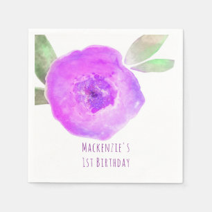 Serviette Jetable Fête d'anniversaire Fleur Aquarelle Rose Violet