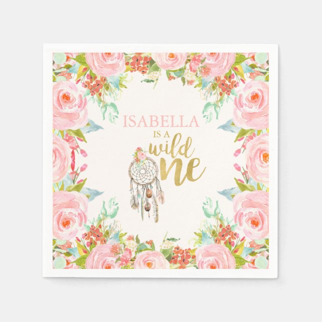 Serviette Jetable Fête d'anniversaire sauvage Napkin Boho Dreamcatch (Devant)