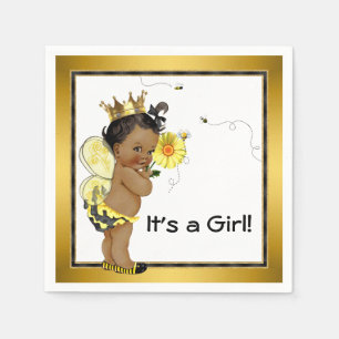 Serviette Jetable Fête de bébé abeille pour fille afro-américaine