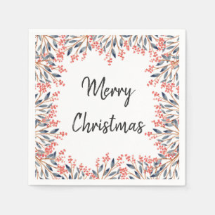 Serviette Jetable Fête de vacances rouge aquarelle Hiver Baies Feuil