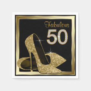 Serviette Jetable Fête des 50 ans Talon Haut Or