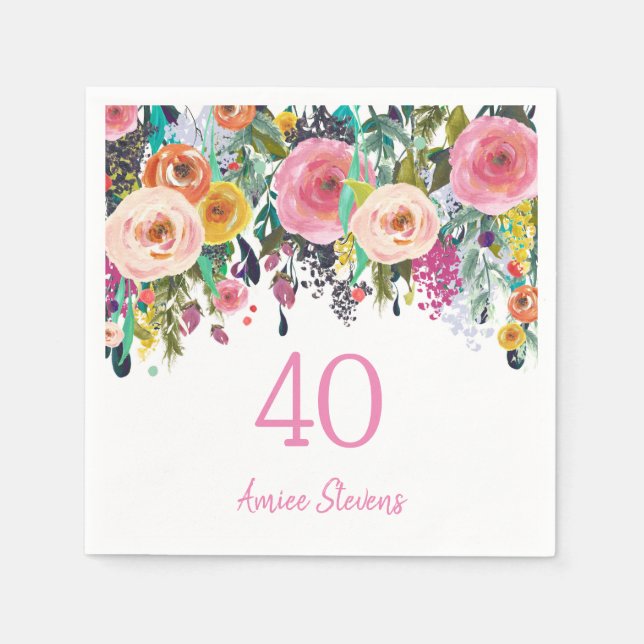 Serviette Jetable Fête des femmes 40e anniversaire Peach rose Fleur (Devant)