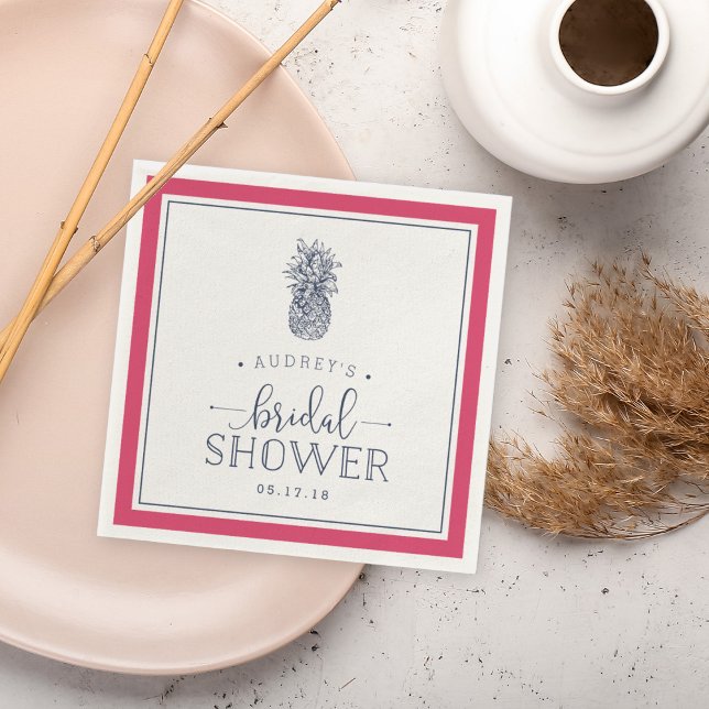 Serviette Jetable Fête des mariées d'ananas rose et marine (Créateur téléchargé)