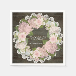 Serviette Jetable Fête des mariées dentelle en bois foncé Hydrangea 