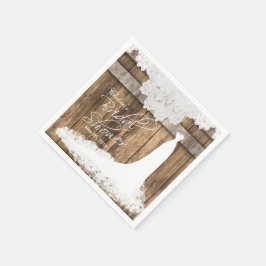 Serviette Jetable Fête des mariées en bois rustique & dentelle blanc