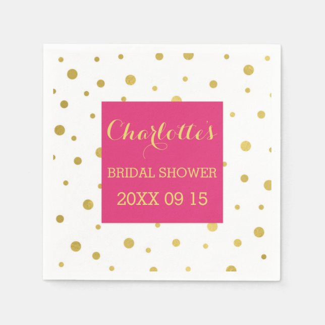 Serviette Jetable Fête des mariées Gold Confetti Hot Rose (Devant)