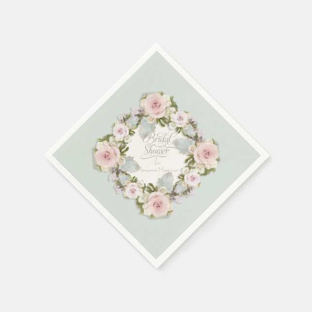 Serviette Jetable Fête des mariées Romantique  fleurs florales Rose (Coin)