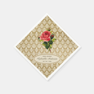 Serviette Jetable Fête des mariées rose vintage Damask or