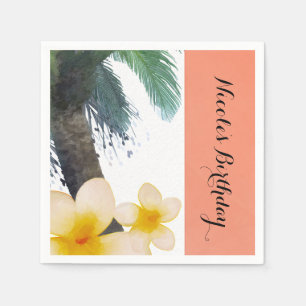 Serviette Jetable Fête d'été Orange Palmier Tropical & Plumeria