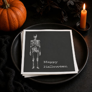 Serviette Jetable Fête d'Halloween Esprit Noir Squelette Blanc