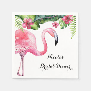 Serviette Jetable Fête estivale tropicale flamant rose et hibiscus