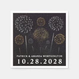Serviette Jetable Feu d'artifice Thémé Noir Argent Mariage Napkins