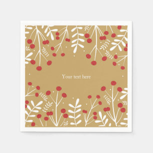 Serviette Jetable Feuilles blanches et baies dorées Noël vacances