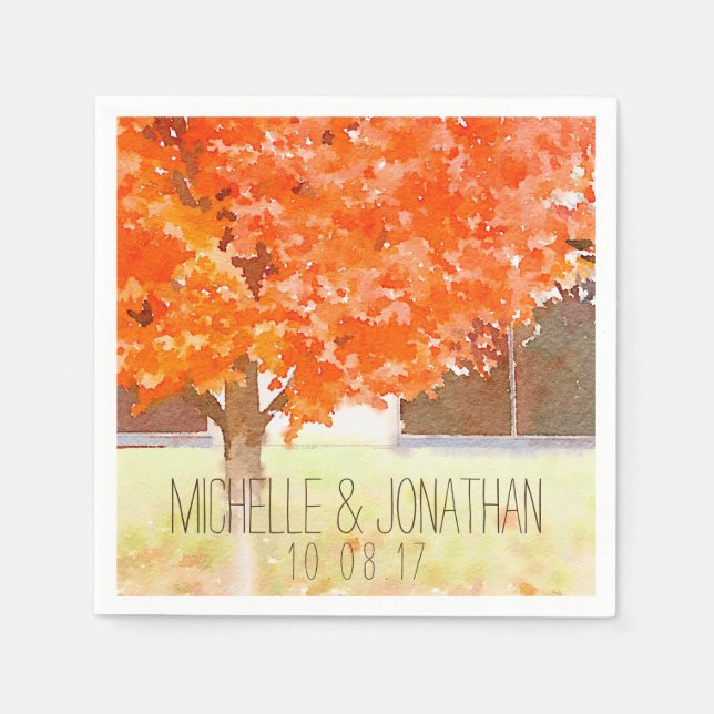 Serviette Jetable Feuilles d'automne aquarelle | Mariage de automne  (Devant)