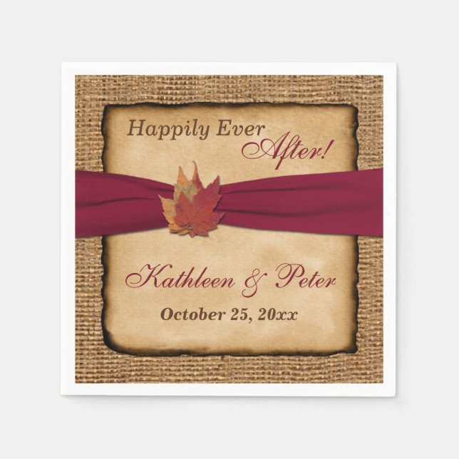 Serviette Jetable Feuilles d'automne, FAUX Burlap Mariage Napkins 5 (Devant)