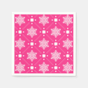 Serviette Jetable Fille Motif de Noël rose et blanc Snowflakes