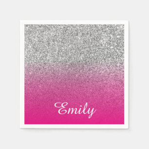 Serviette Jetable Fille Parties scintillant argent rose chaud Person
