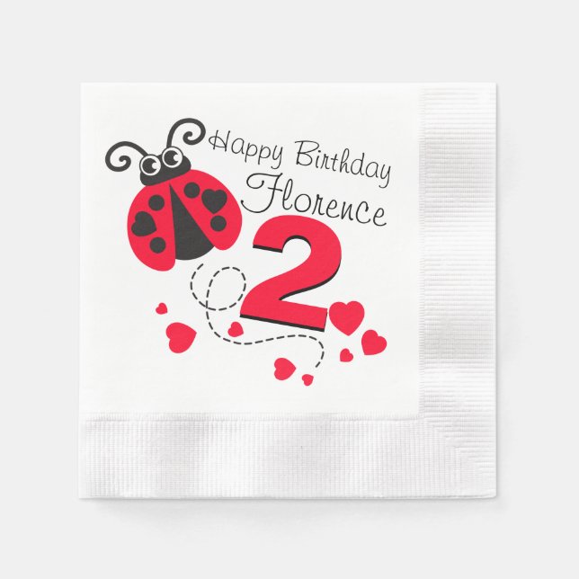 Serviette Jetable Filles nommées 2e anniversaire rouge coccinelle se (Devant)
