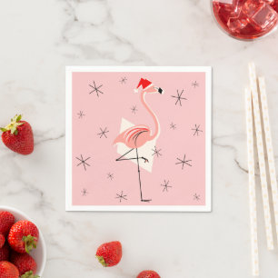 Serviette Jetable Flamant rose Père Noël Papier rose