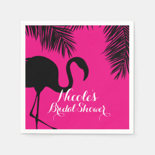Serviette Jetable Flamant rose rose et noir & Palm fête d'anniversai