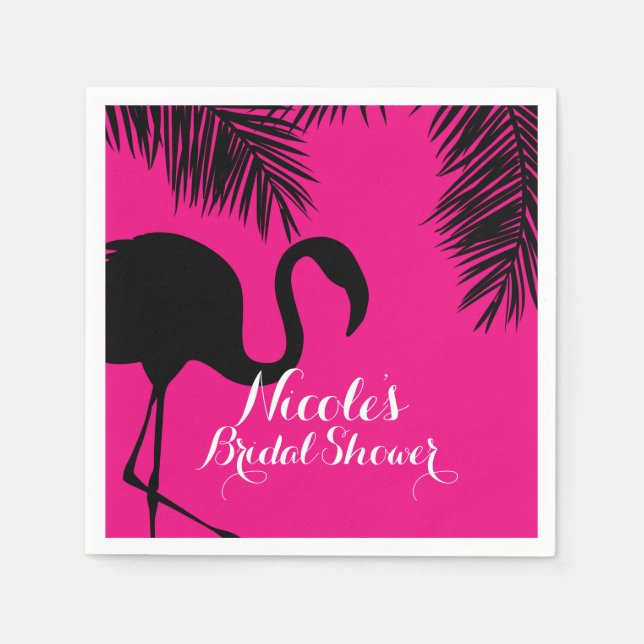 Serviette Jetable Flamant rose rose et noir & Palm fête d'anniversai (Devant)